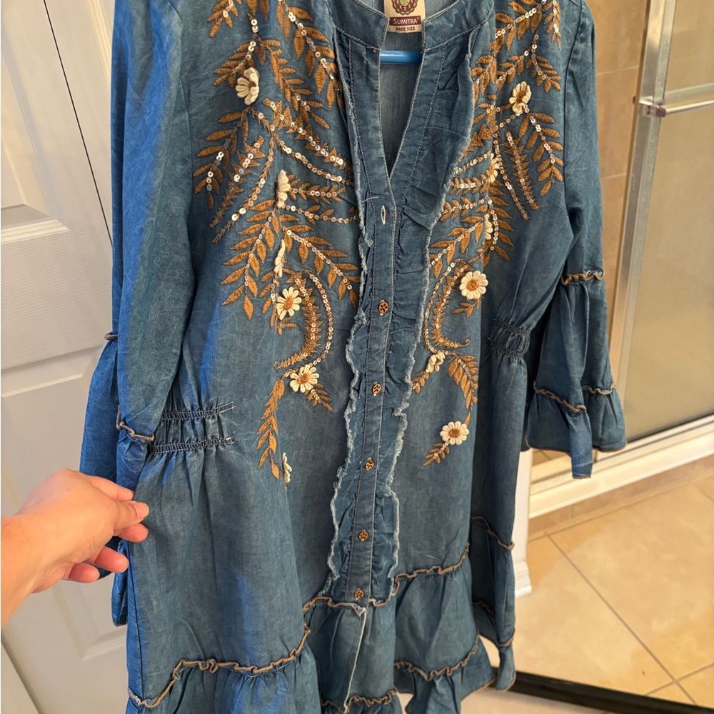 Embroidered Blue Tunic Dress